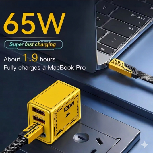 ⚡ SuperFast 120W GaN Charger – 4 Ports + 4in1 Cable